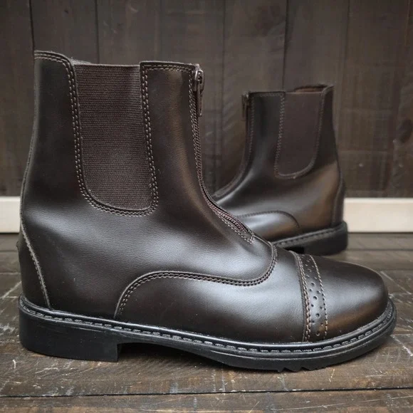 TuffRider Womens 7.5 Chocolate Brown Starter Front Zip Paddock Boots Riding EUC - Picture 7 of 12